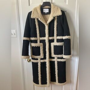 Rebecca Minooff  Black and Cream Women's Boho Faux Shearling Coat